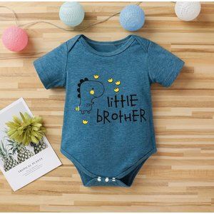 little brother dinosaur and stars one piece baby outfit 0-3m blue